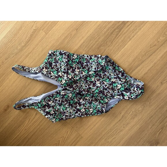 ATHLETA Women's XL Seychelles One Piece Swimsuit Floral Blue Green V Neck NWOT - Picture 7 of 7